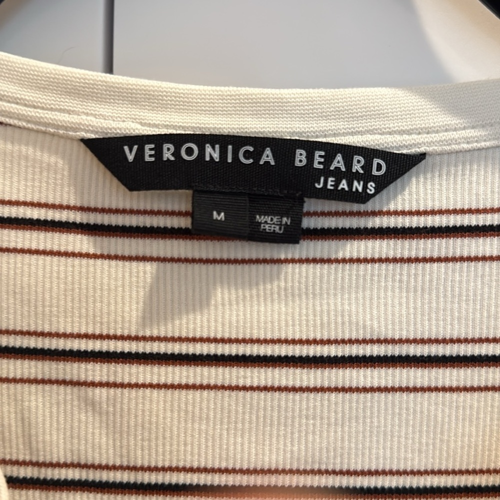 Veronica Beard Amity Striped Rib Knit Three-Quarter Sleeve. Size M - Picture 3 of 5
